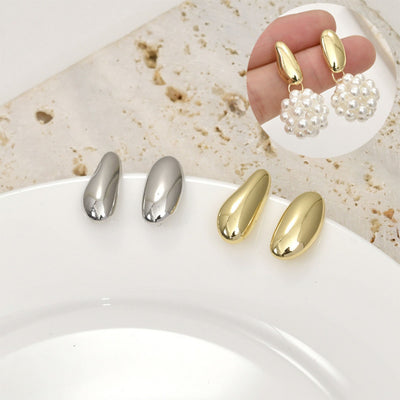 curved surface Round Ear Post With Loop,S925 Silver Ear Pin Nickel Free,Water drop oval Ear Stud,Hypoallergenic Earring Findings LL170-D0316