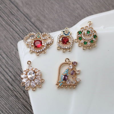 CZ Pave Geometric Flower Charm, Cubic Zircon Crystal Pendant, Multiple Holes, 14K Real Gold Plated, Jewelry Findings HL012-F192