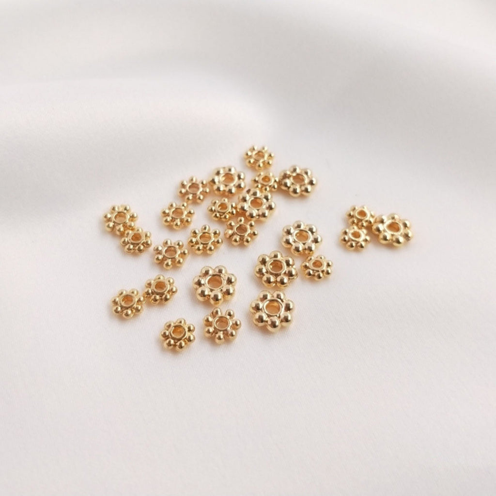 Flower Spacer Beads, 14K Gold Plated, 4mm, 5mm, 6mm, Dainty Earring Making Beads, Jewelry Finding TH016-ZX7036