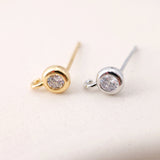 Tiny Ear Post with Loops, S925 Silver Ear Pin Nickel Free, Micro CZ Pave, 8*5.6mm, 18K Gold Plated Stud Earring Finding S1191