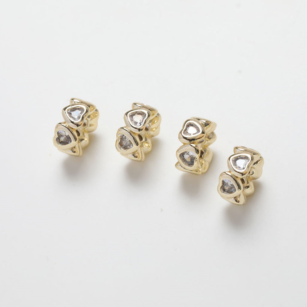 Cuentas espaciadoras redondas con forma de flor de corazón, chapadas en oro de 14 quilates, cuentas con espaciado de agujeros de circonita, cuentas para hacer collares y aretes, accesorios de joyería SC014