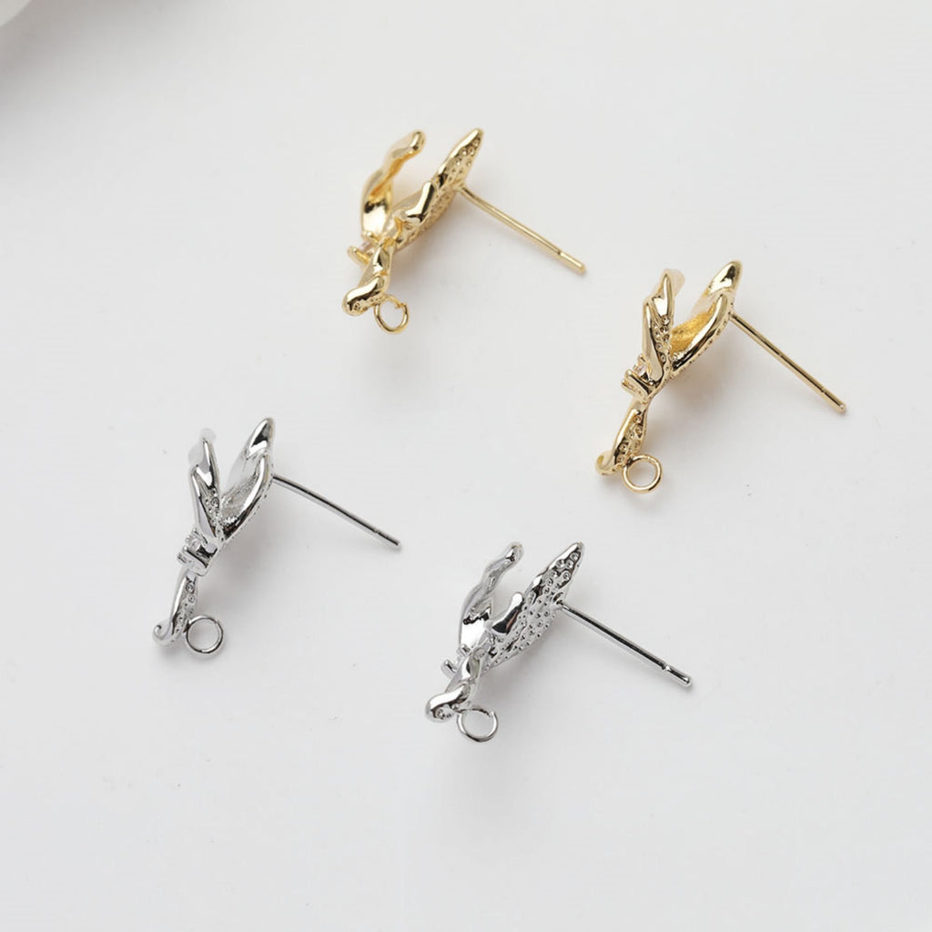 Bow Tie Earring Post With Loop, 14K Gold/Silver, S925 Silver Pin Nickel Free Earrings, Bow Tie Ear Stud with Loop GE122