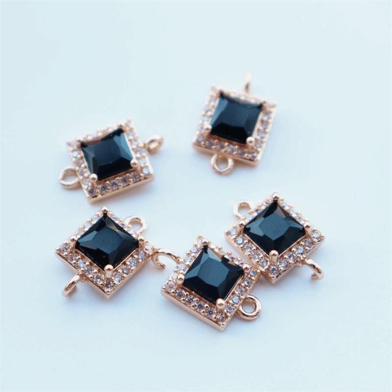 10pcs CZ Pave Small Square Connector, Cubic Zircon Crystal Pendant, Necklace Pendant, 14K Real Gold Plated, Jewelry Findings JY093-F045