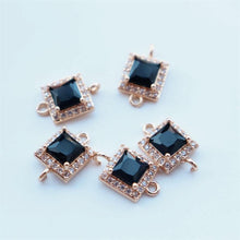 Load image into Gallery viewer, 10pcs CZ Pave Small Square Connector, Cubic Zircon Crystal Pendant, Necklace Pendant, 14K Real Gold Plated, Jewelry Findings JY093-F045