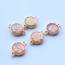 Load image into Gallery viewer, 5pcs Faux Opal Round Connectors, Cubic Zircon Crystal Pendant, Bracelet Necklace Pendant, 14K Real Gold Plated, Jewelry Findings JY086-F129