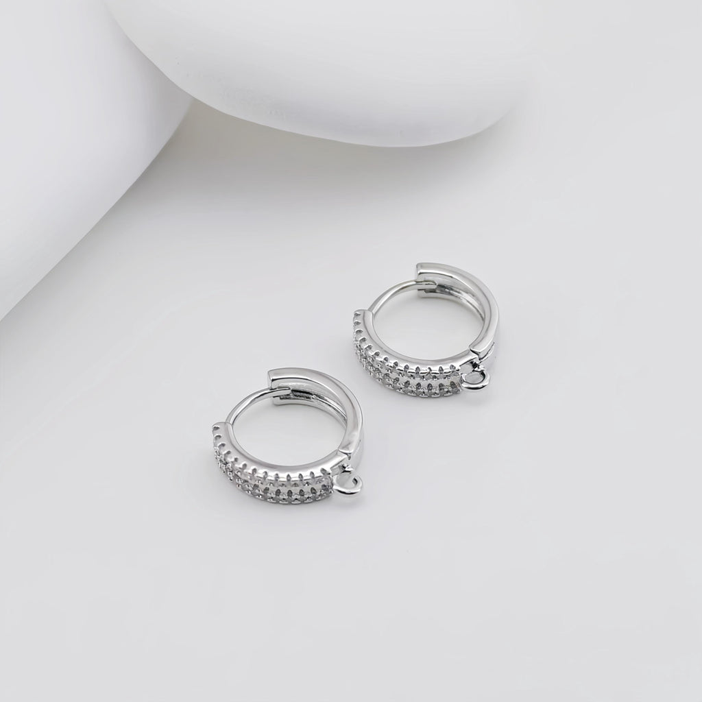 Cubic Zirconia Ear Hoops Multicolor Pave Crystal , 14.2mm, 18K Gold Plated Leverback Earrings, Huggie Hoops Earring D0557