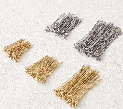 100pcs Ball Pins, Head Pins, 14K Gold Plated, 23Gauge, 15mm, 20mm, 30mm Component for Jewelry Making Findings GD009