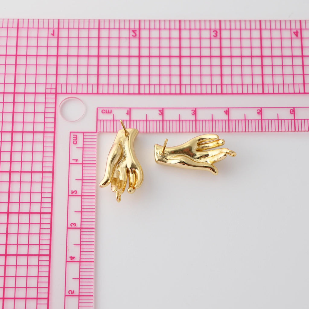 Gold Hand Earrings Post With Loop, 18K Gold Plated, Nickel Free, S925 Silver Pin,Ear Stud Hypoallergenic Earring Findings D0349