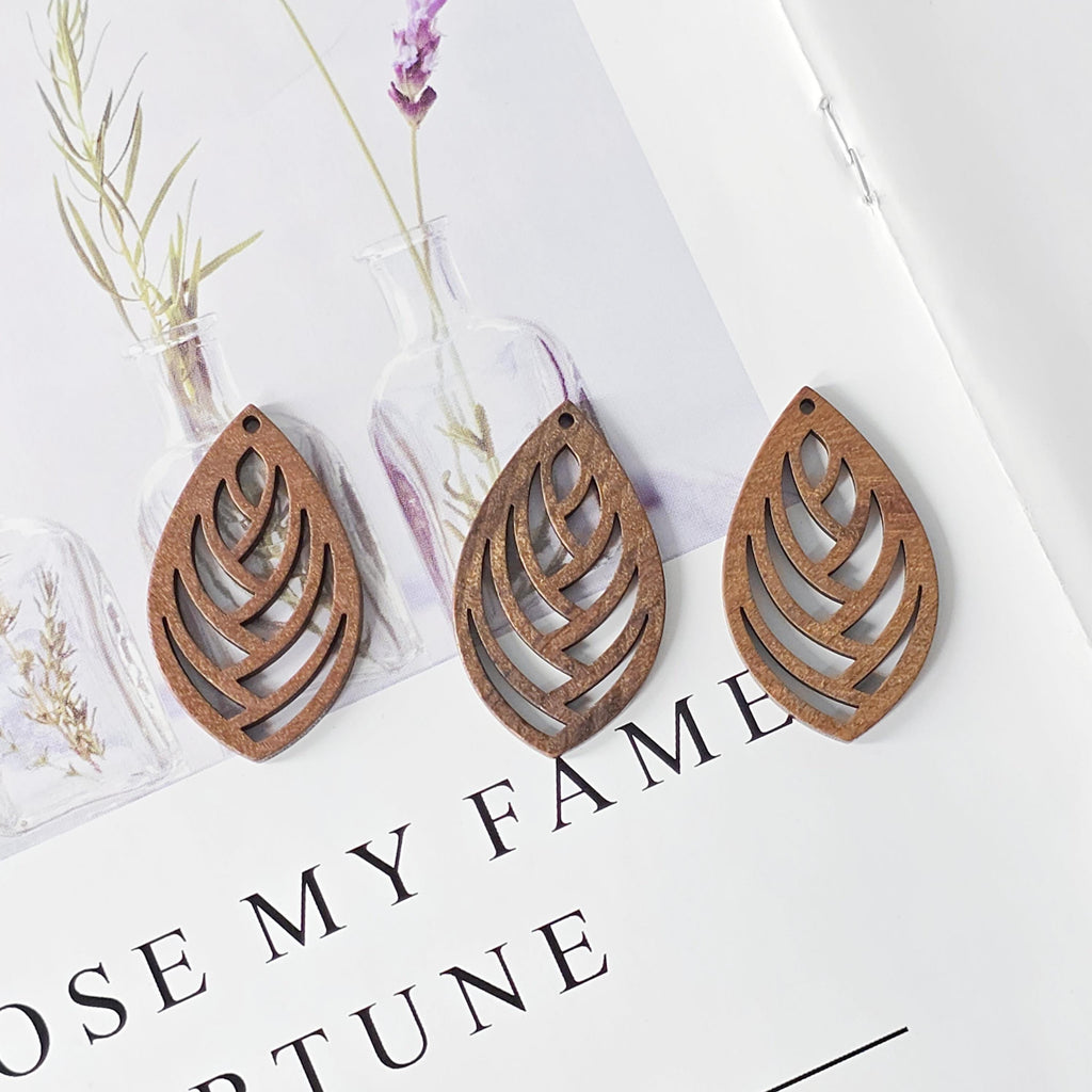 10PCS Leaf Shape Wood Charms, Wooden Pendant, Reclaimed Walnut Wood, Geometric Statement Wood Earrings Diy Ideas JT1012
