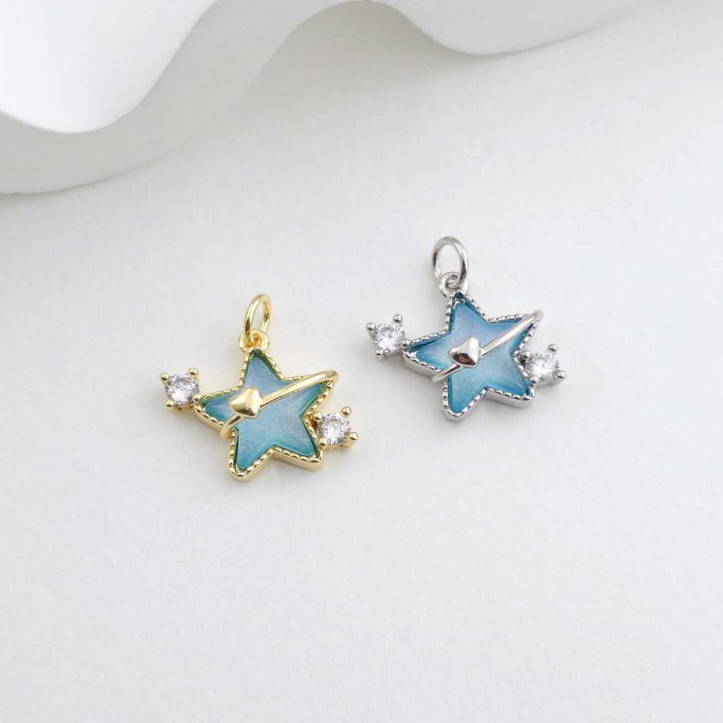 Crystal Tiny Star Charms, Cubic Zirconia Pave, 18K Gold/Silver Plated Star Pendant, Jewelry Findings S1295