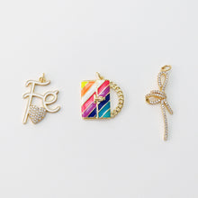 Load image into Gallery viewer, Tie The Knot Charms, Enamel Bag Charm, Fe Heart Charm, Cubic Pave Knot Pendant, 18K Gold Plated, Necklace Making Charms, Jewelry Findings