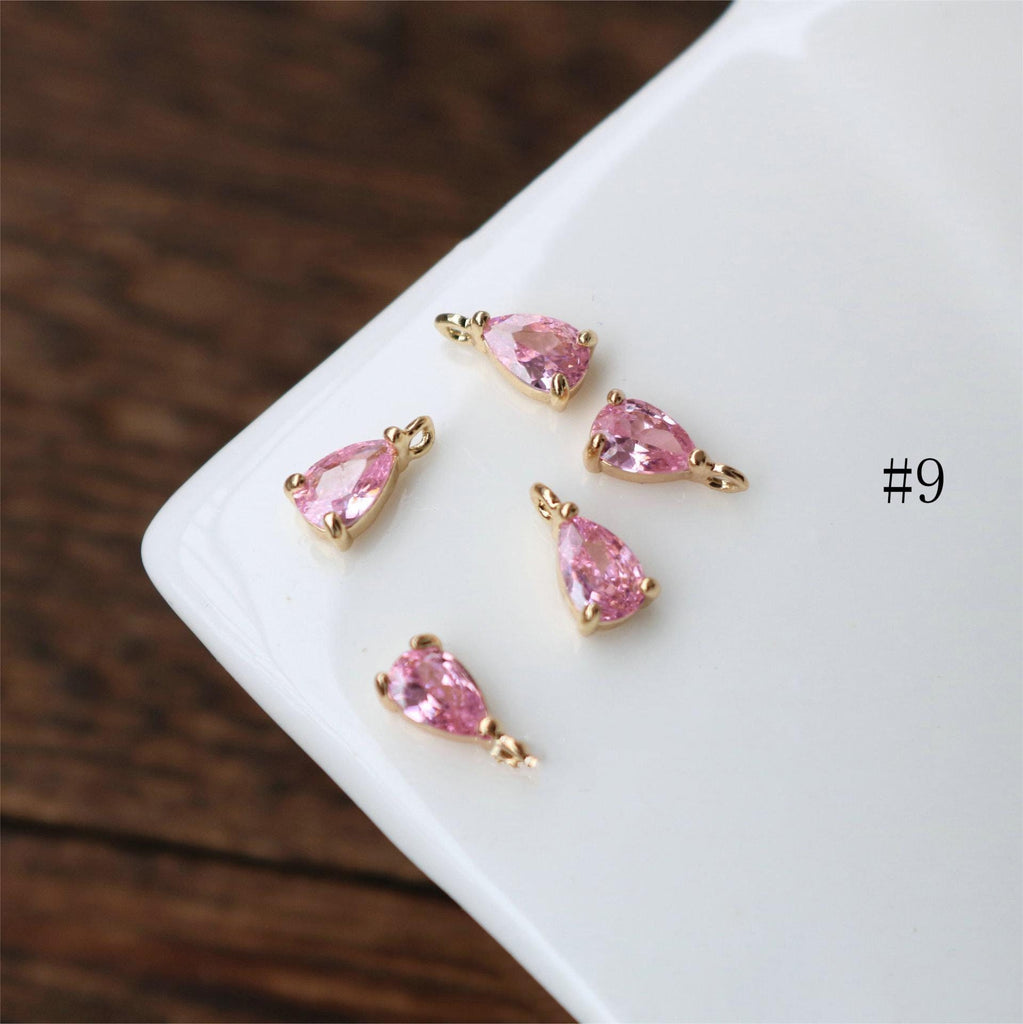 10 قطع - دلايات كريستال صغيرة على شكل دمعة، مطلية بالذهب عيار 14 قيراطًا، قطع مجوهرات HL123-F212