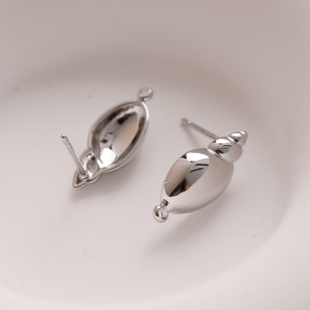Conch-shaped Earrings Post With Loop, 18K Gold Plated, Nickel Free, Ear Stud Hypoallergenic Earring Findings GZ780