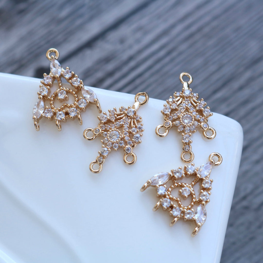 CZ Pave Geometric Charms, Cubic Zircon Crystal Pendant, Multiple Holes, 14K Real Gold Plated, Jewelry Findings HL055-F189