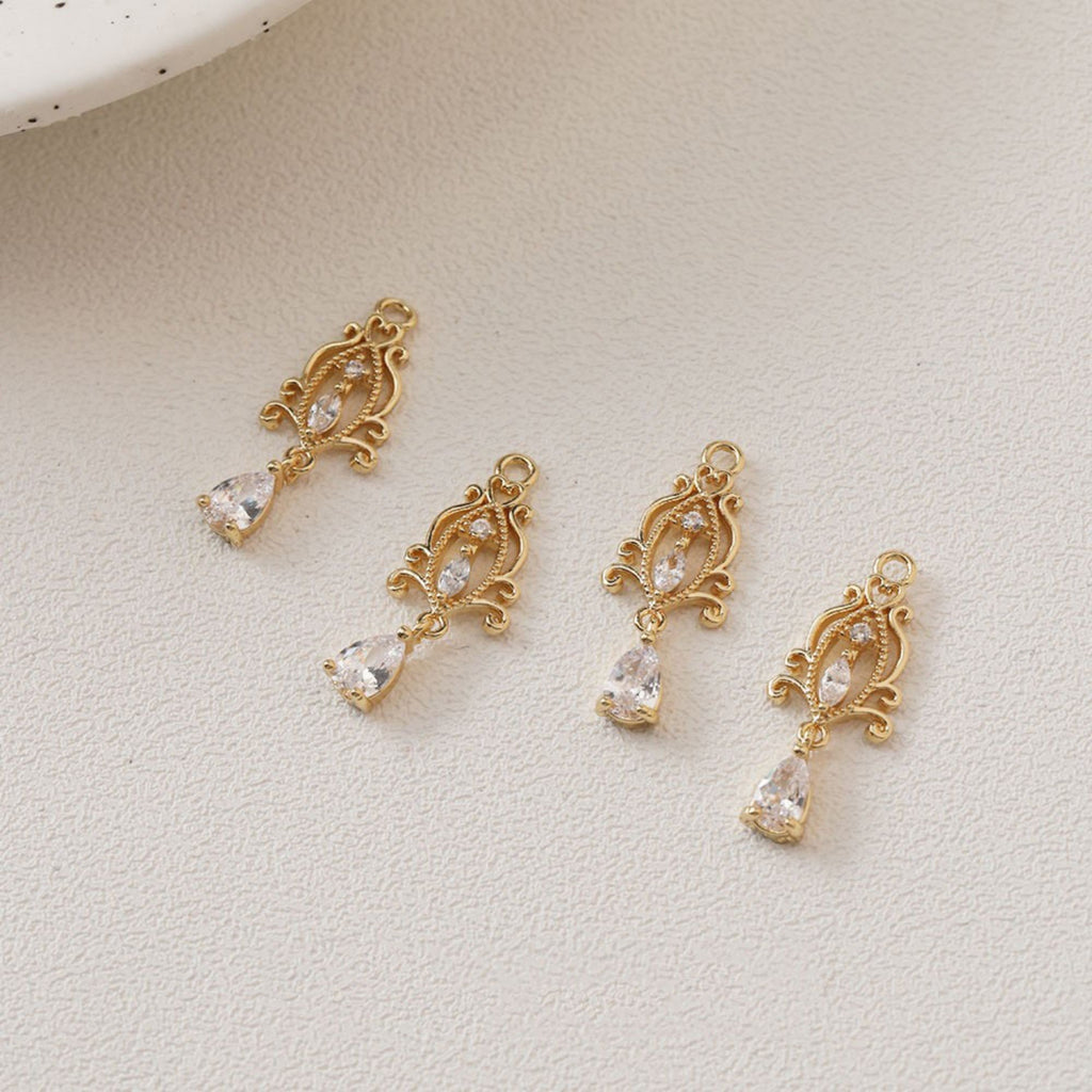 Flower Charm, Cubic Zircon Crystal Flower Pendant, Drop CZ Earring Charms,  Real Gold Plated Brass Earring Charms, Jewelry Findings JG053