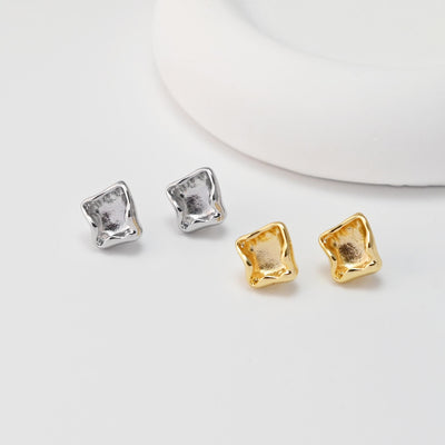 Square Lava Earrings Post With Loop, 18K Gold Plated, Nickel Free, S925 Silver Pin, Ear Stud Hypoallergenic Earring Findings D0484