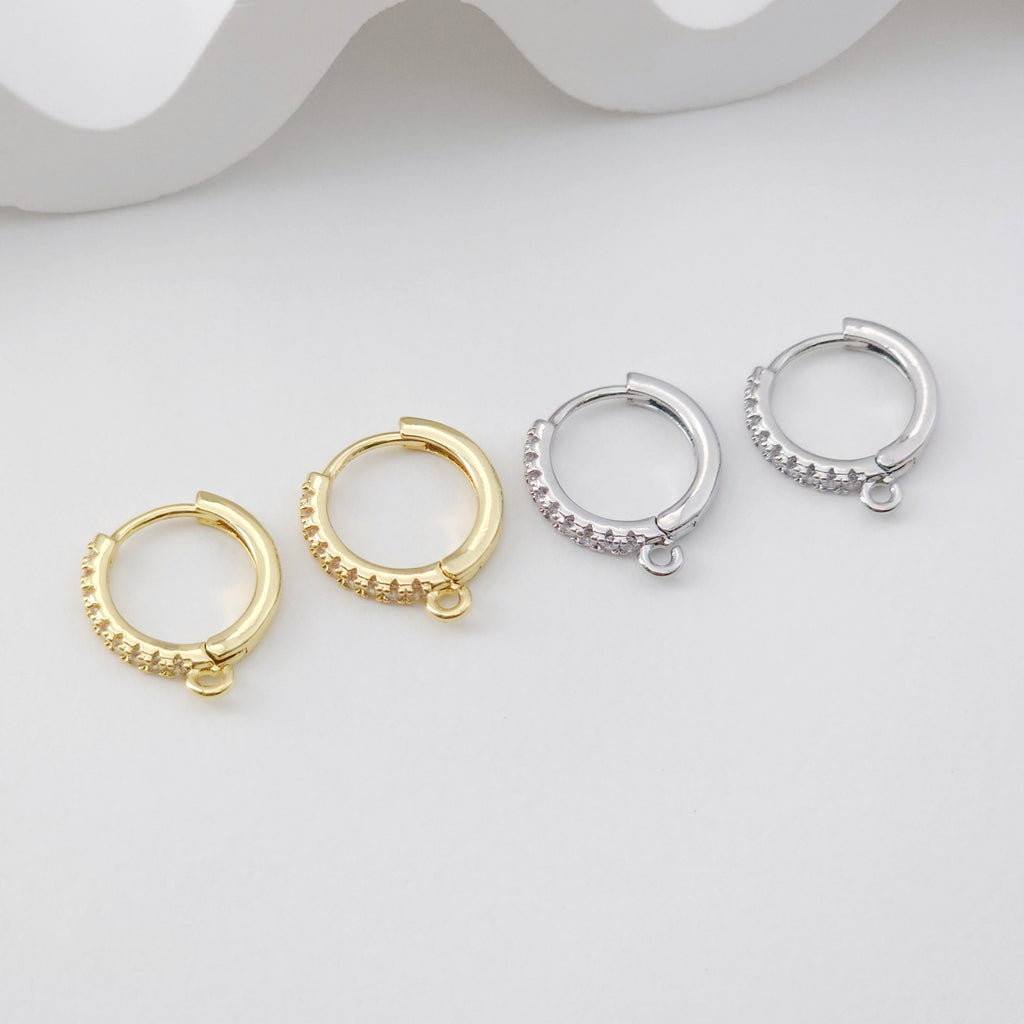 CZ Pave Earring Hoop, Gold Plated Huggie Hoop Earring with Loop, Huggie Hoops DIY Earring  Findings,Handmade Earring Supplies D0108