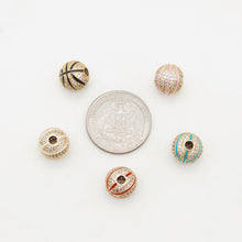 Load image into Gallery viewer, Round Pave CZ Beads, Basketball Spacer Beads, Enamel Beads, 18K Gold Plated Bracelet Necklace Making Jewelry Finding S20353