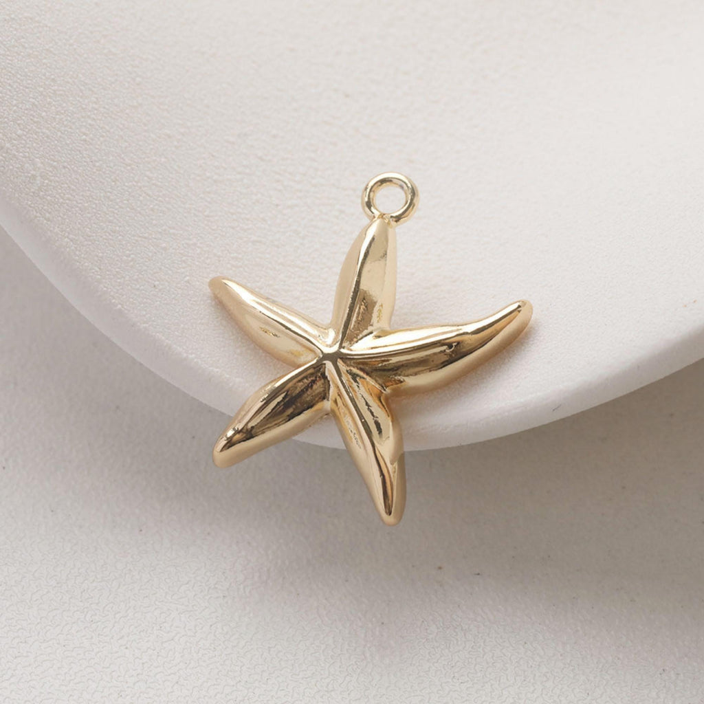 Starfish Charm, Starfish Post, Gold Marine Life, 14k Gold Plated Brass, Necklace Making, Jewelry Findings GZ756