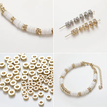 Load image into Gallery viewer, 14K Gold CZ Pave Spacer Beads, Tone Rondelle Spacer Beads, Bracelet Making, Jewelry Finding SC030