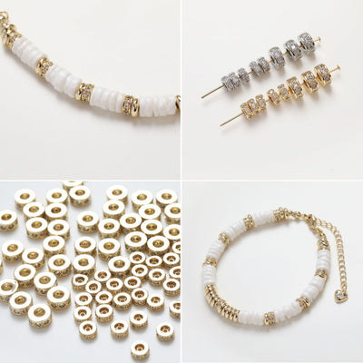 14K Gold CZ Pave Spacer Beads, Tone Rondelle Spacer Beads, Bracelet Making, Jewelry Finding SC030