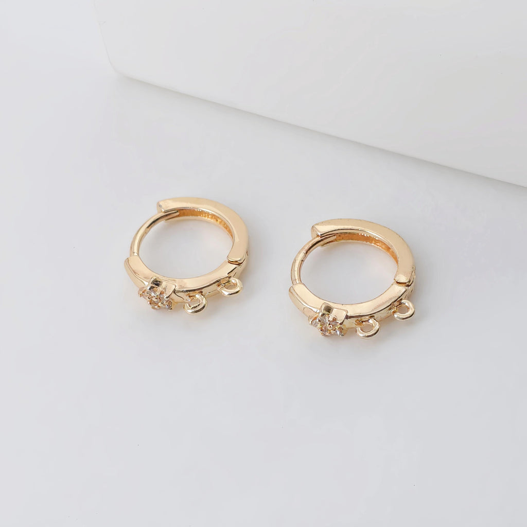 Gold round Ear Hoops with 2 open loops,  14K Gold Plated Leverback Earrings, Huggie Hoops Earring ZX332