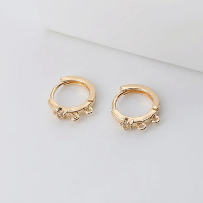 Gold round Ear Hoops with 2 open loops,  14K Gold Plated Leverback Earrings, Huggie Hoops Earring ZX332