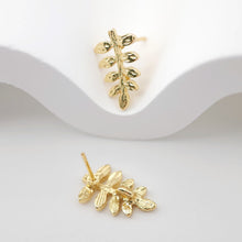 Cargar imagen en el visor de la galería, Poste para arete de hoja con aro, arete de botón de latón chapado en oro auténtico de 18 quilates con aro, sin níquel, accesorio para arete S1103