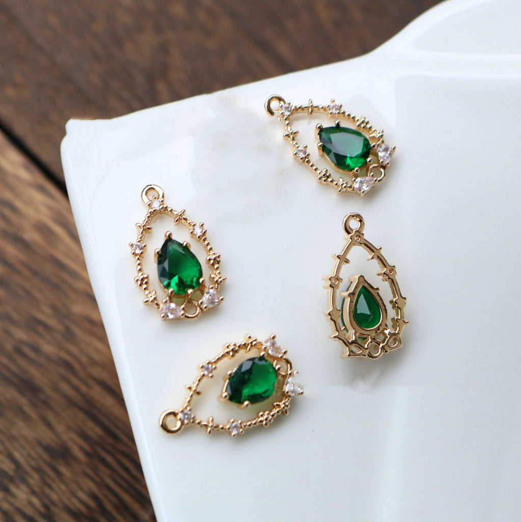 10pcs Flower Charm with loops, Boho Pendant, Cubic Pave Pendant, Bracelet Necklace Making, Gold Plated Jewelry Findings HL043-F032