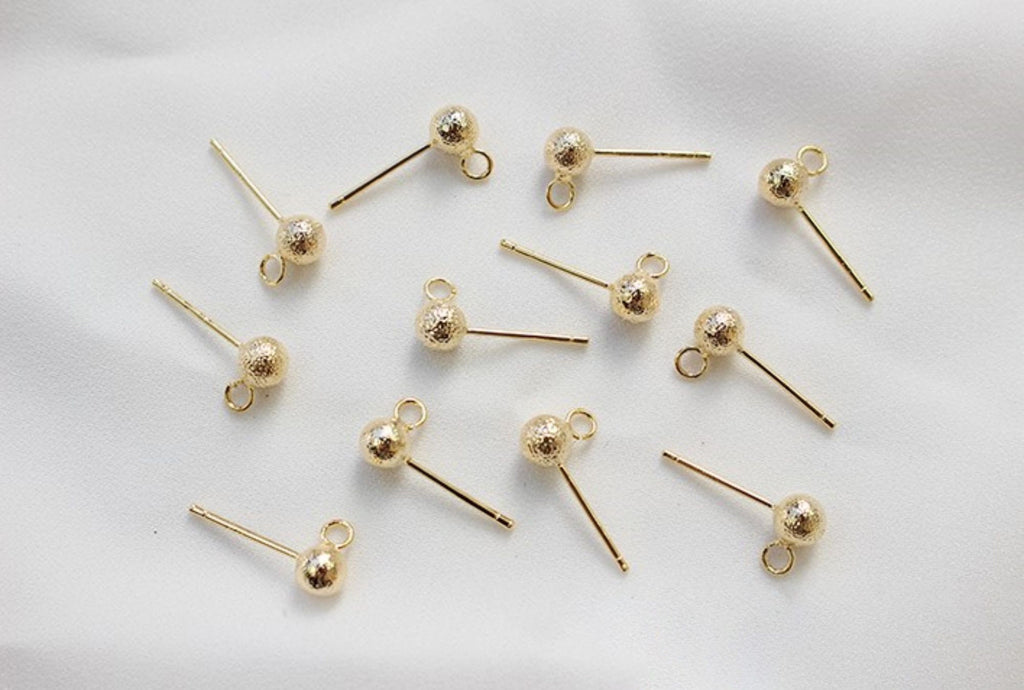 10pcs Textured Ball Ear Post With Loop, S925 Silver Ear Pin Nickel Free, Gold/Silver Ear Stud, Hypoallergenic Earring Findings GZ198-ZX7020