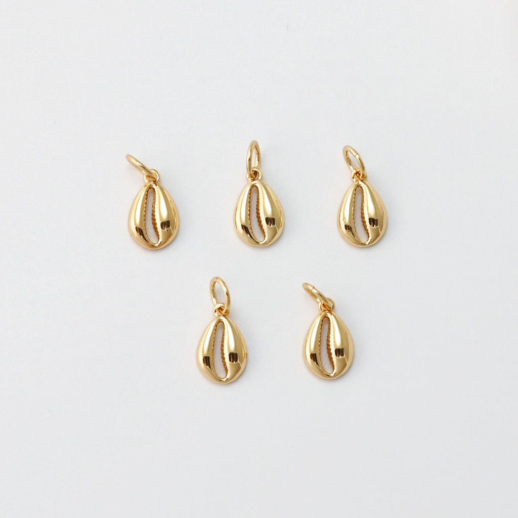 5pcs Tiny Gold Seashell Charm, Pendant, 10mm, 18k Gold Plated Brass, Bracelet Making, Jewelry Findings S20386
