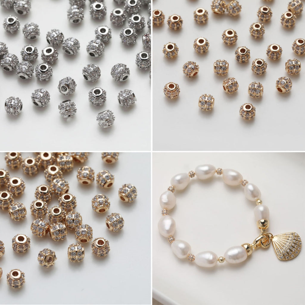 Pave CZ Round Spacer Beads, 14K Gold/Silver Plated,Round Beads, Dainty Earring Making Beads, Jewelry Finding JG070