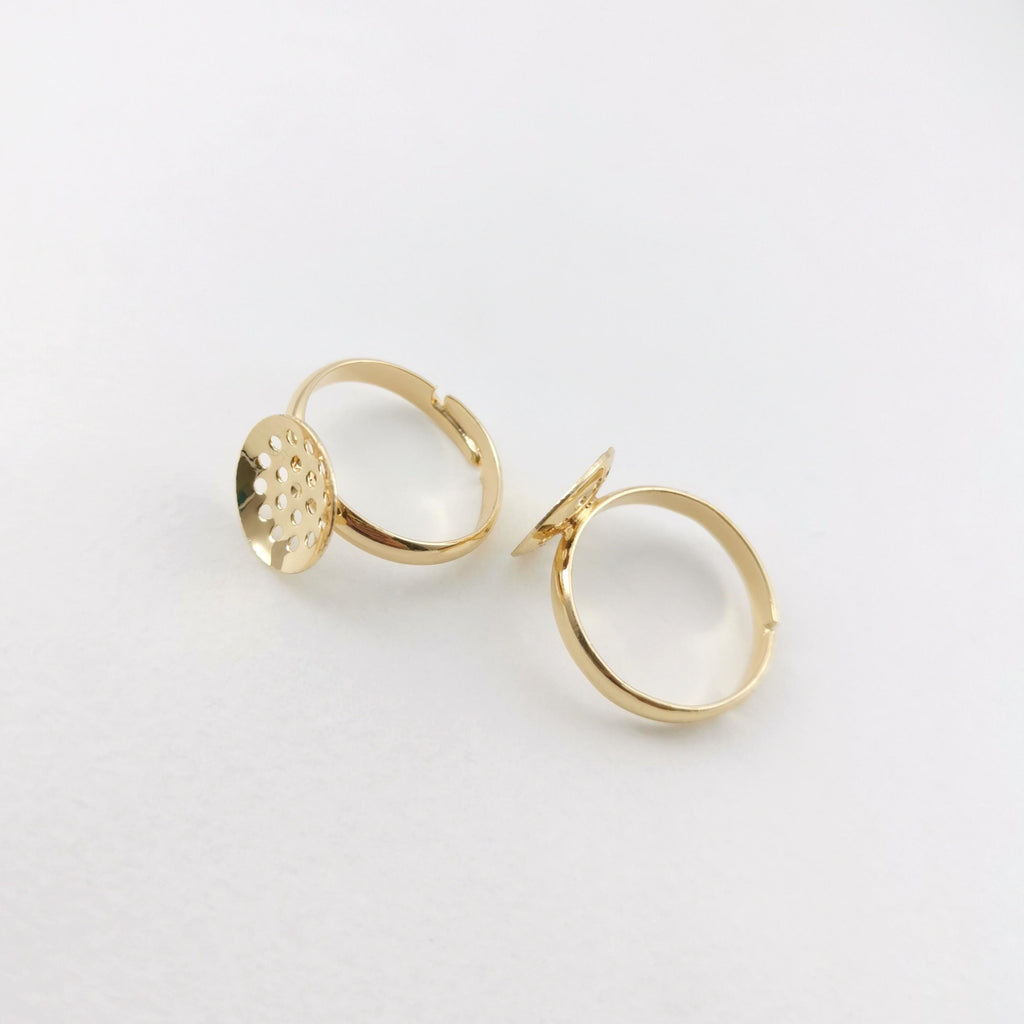 Anillo ajustable en blanco, copa con múltiples orificios, anillo sin terminar, engaste de cabujón redondo, oro de 14 quilates, base de anillo de plata, anillo minimalista ZX168