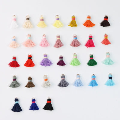 Cotton Tassels, Tiny Tassels, Colorful Tassel with gold Jump Ring, 15mm, For Earring Making, Bracelet Making Pendant GS001