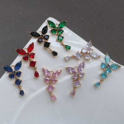 10pcs Butterfly drop Pendant, Cubic Zircon Crystal Pendant, Bracelet Necklace Pendant, 14K Real Gold Plated, Jewelry Findings HL118-F090