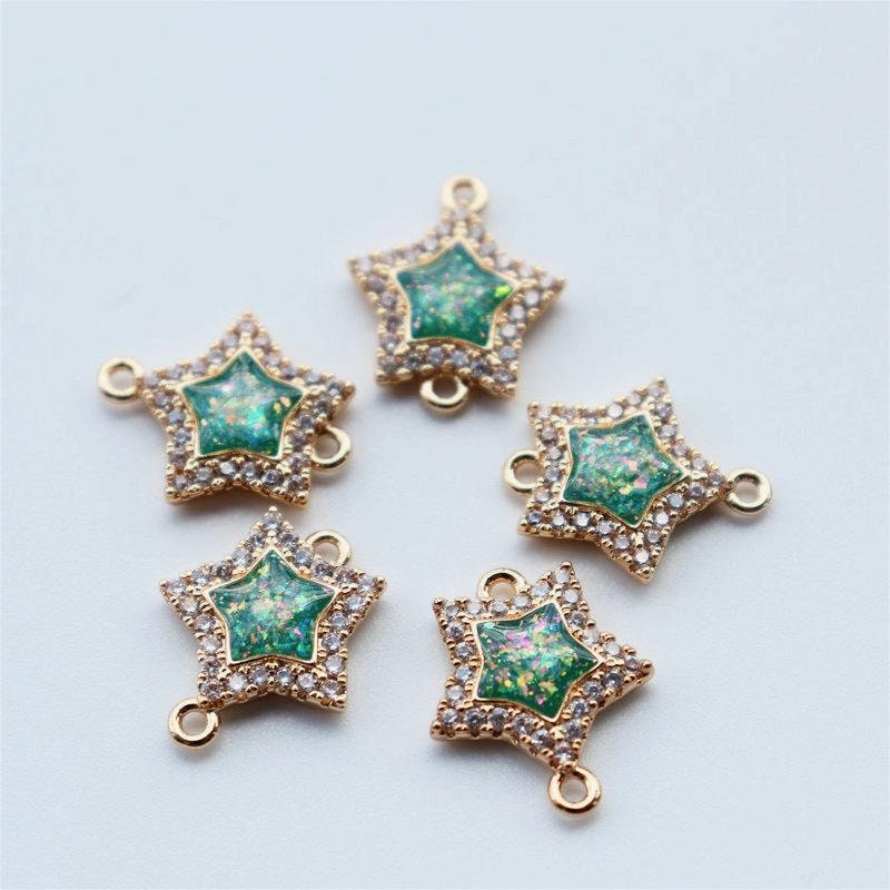 5pcs Faux Opal Star Connectors, Cubic Zircon Crystal Pendant, Bracelet Necklace Pendant, 14K Real Gold Plated, Jewelry Findings JY089-F106