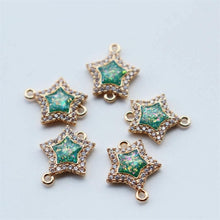 Load image into Gallery viewer, 5pcs Faux Opal Star Connectors, Cubic Zircon Crystal Pendant, Bracelet Necklace Pendant, 14K Real Gold Plated, Jewelry Findings JY089-F106