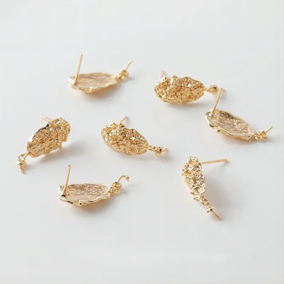 Oval Shape Ear Post, S925 Silver Ear Pin Nickel Free, 18K Gold Ear Stud with Peg Bail Caps for Half Drilled Pearls Earring Findings GE045