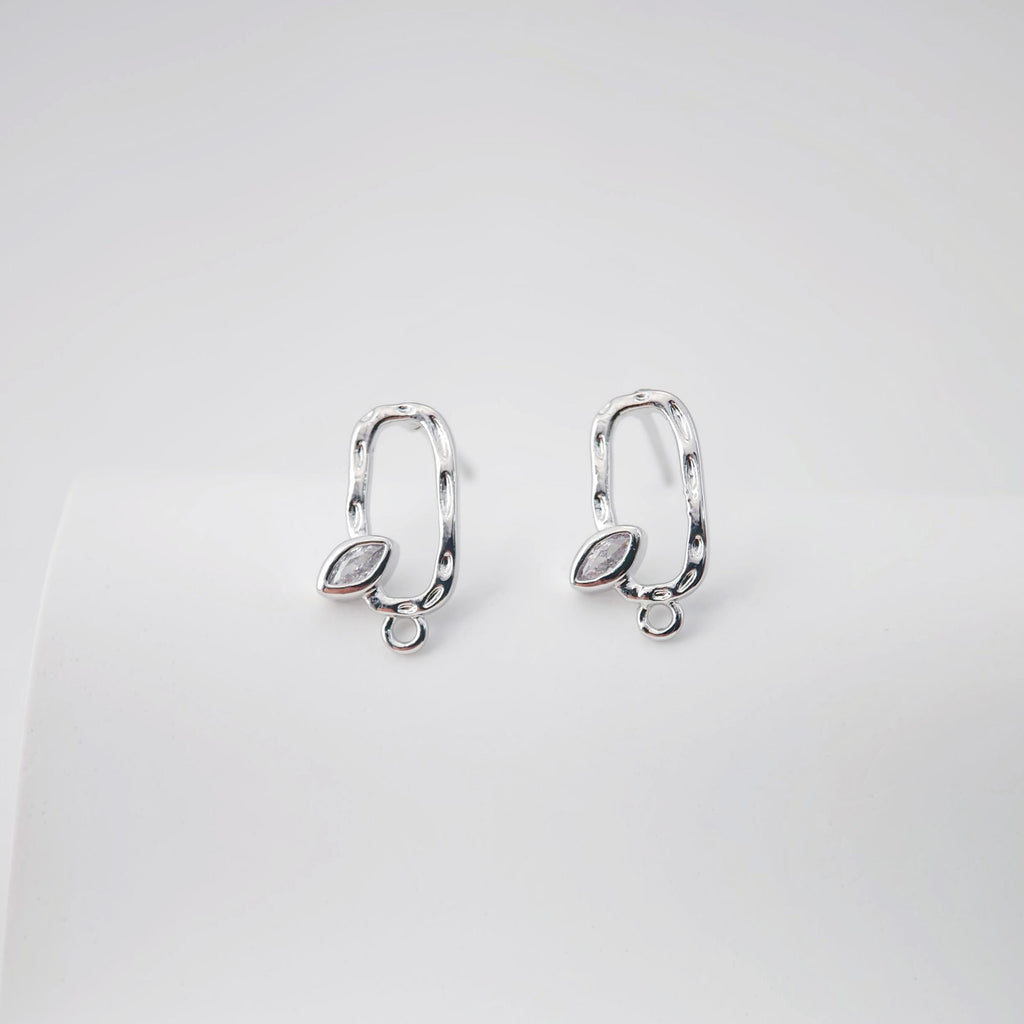 18K Gold Oval Post With Loop, CZ Pave, S925 Silver Pin, 14.5*8mm, Stud Earring Nickel Free, Hypoallergenic Earring Findings D0232