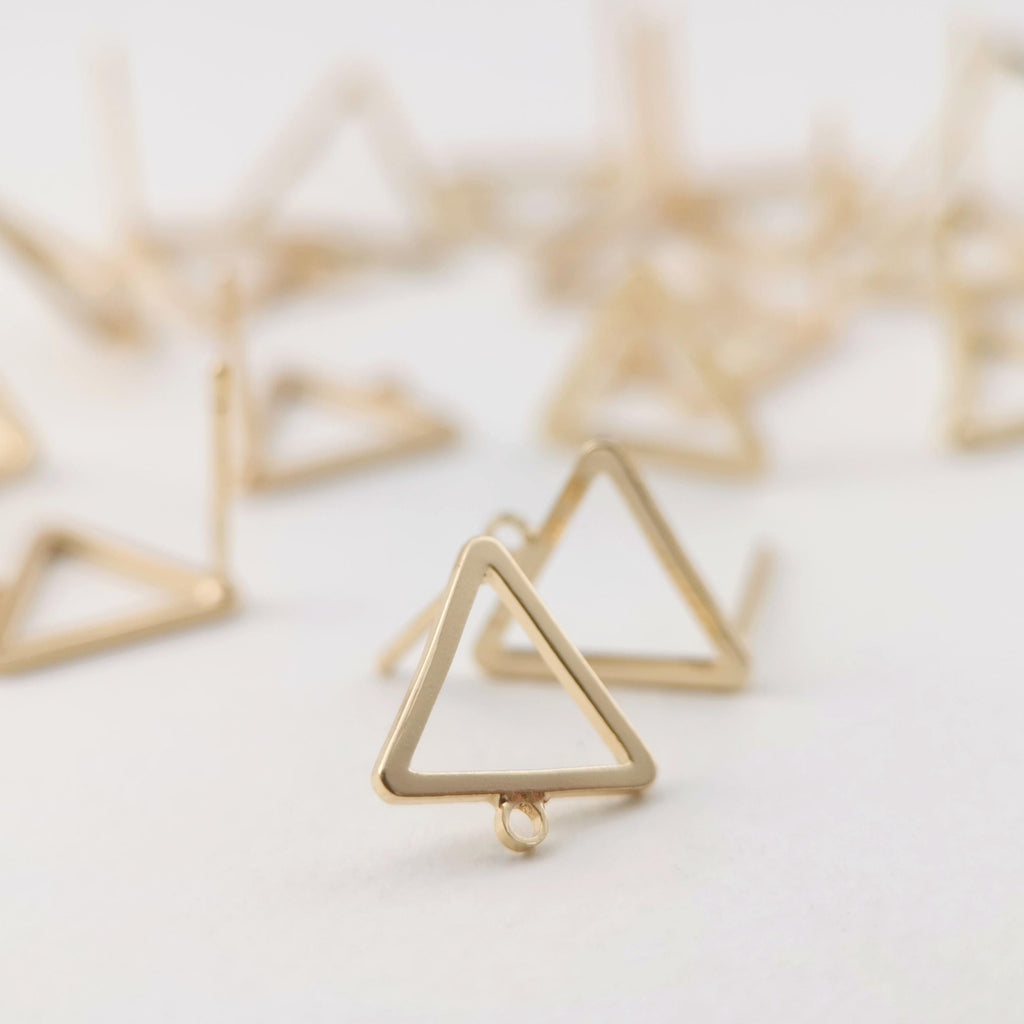 4pcs 14K Gold Triangle Post With Loop, Openwork Triangle Stud Earring Nickel Free, 12x10mm, Hypoallergenic Earring Findings Z075