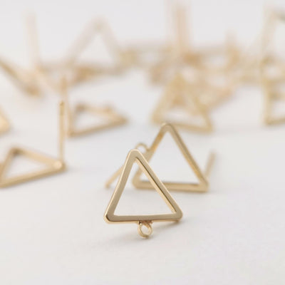 4pcs 14K Gold Triangle Post With Loop, Openwork Triangle Stud Earring Nickel Free, 12x10mm, Hypoallergenic Earring Findings Z075