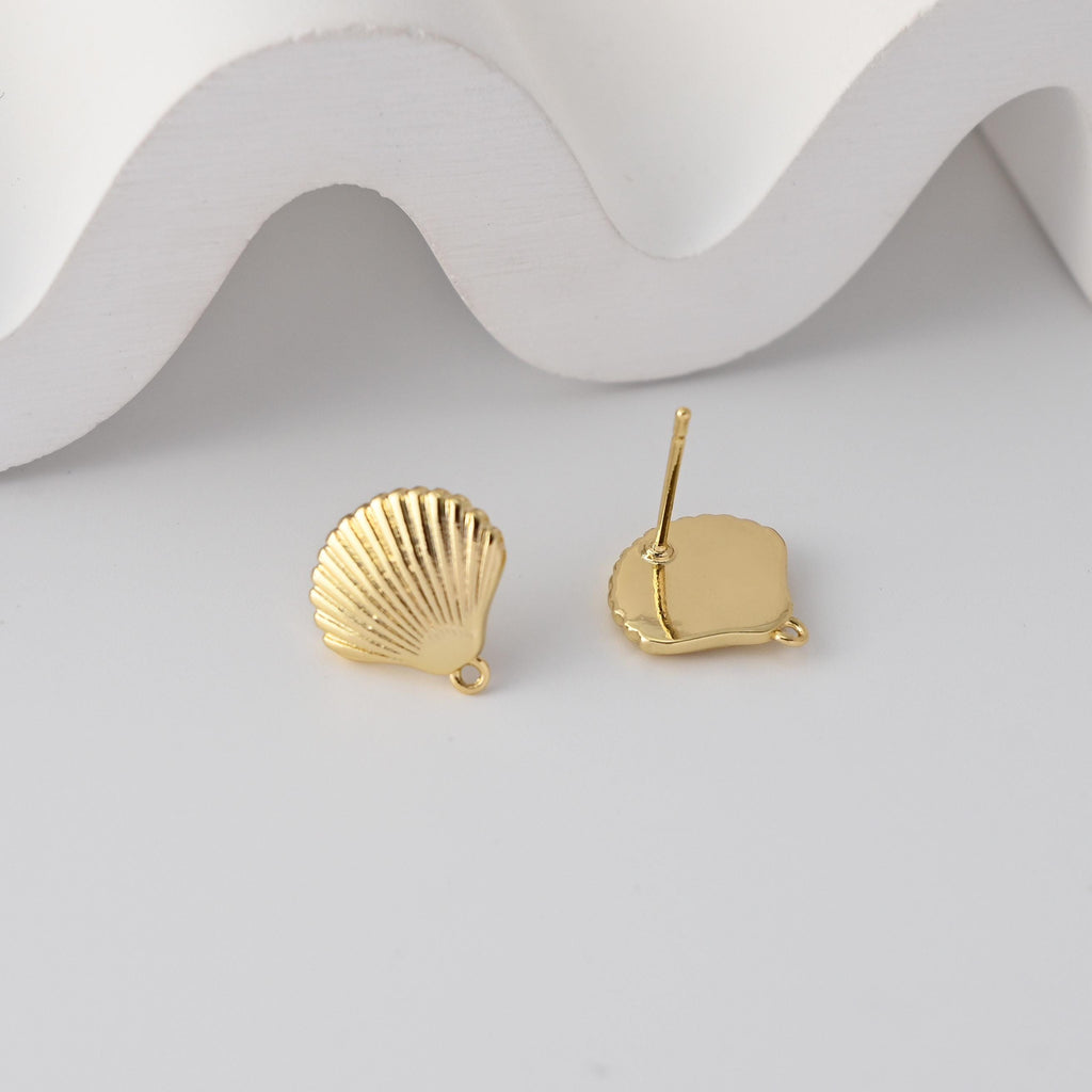 أقراط صدفية مع حلقة، مطلية بالذهب عيار 18 قيراطًا، خالية من النيكل، أقراط أذن مضادة للحساسية، D0350