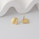 Shell Earrings Post With Loop, 18K Gold Plated, Nickel Free, Ear Stud Hypoallergenic Earring Findings D0350