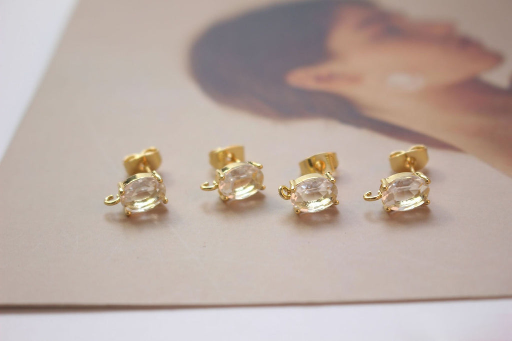 Rectangle Ear Post with Loops, Nickel Free, Micro CZ Pave, 18K Gold Plated Stud Earring Finding BB031-F237