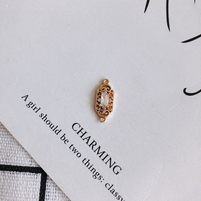 10pcs CZ Pave Boho Connector, Cubic Zircon Crystal Pendant, Bracelet Necklace Pendant, 14K Real Gold Plated, Jewelry Findings MY056-F136