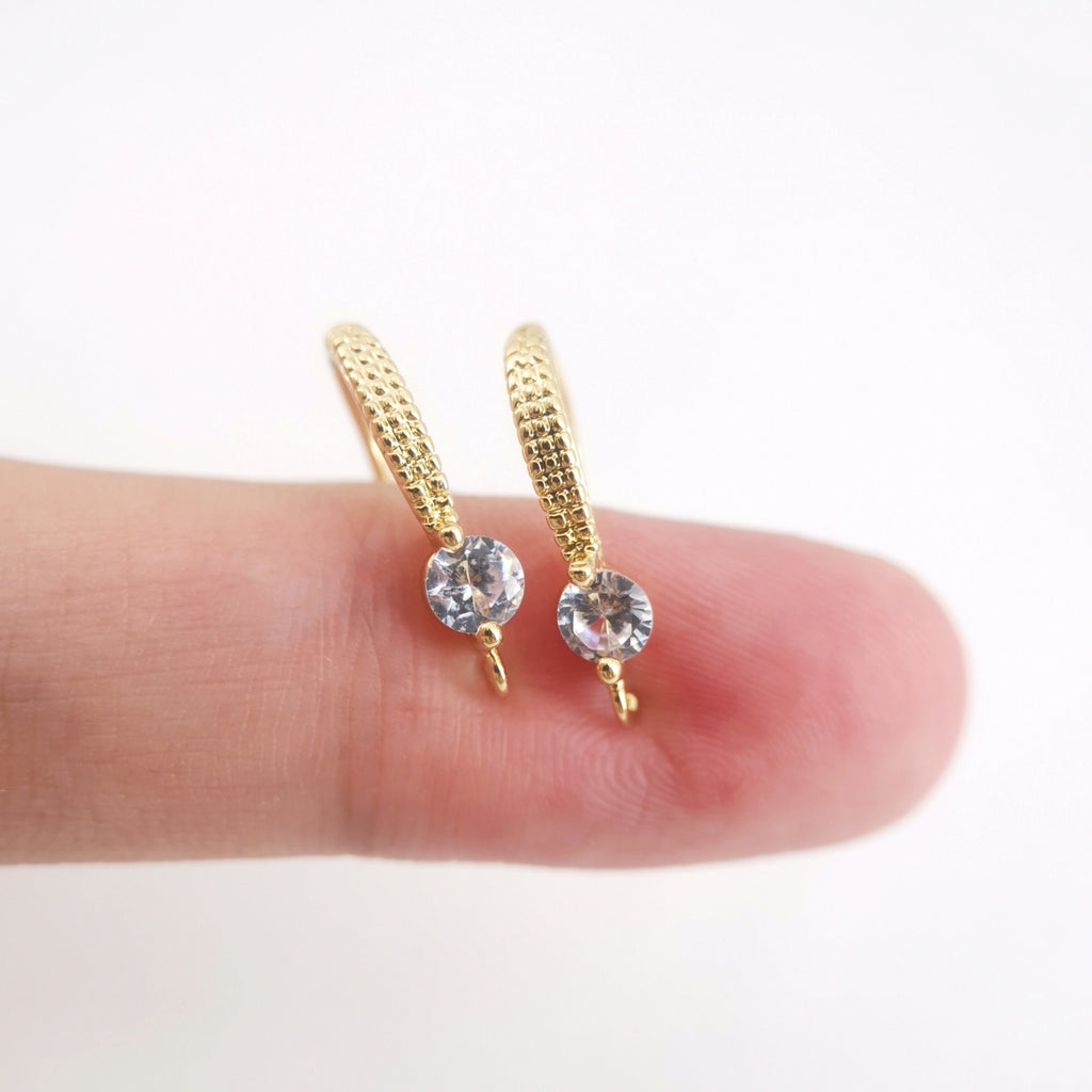 Alambres para pendientes chapados en oro de 18 quilates, ganchos redondos con pavé cúbico, sin níquel, ganchos para pez, alambres para bisutería D0140