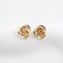 Load image into Gallery viewer, 4PCS Rose Flower Earring Post, 18K Real Gold Plated Brass Stud Earring With Loop, Nickel Free, Earring Finding ZX057