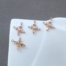 Load image into Gallery viewer, 10pcs Cross Flower Charm, Cubic Zircon Crystal Flower Pendant, Real Gold Plated Brass Earring Charms, Jewelry Findings HL089-F116