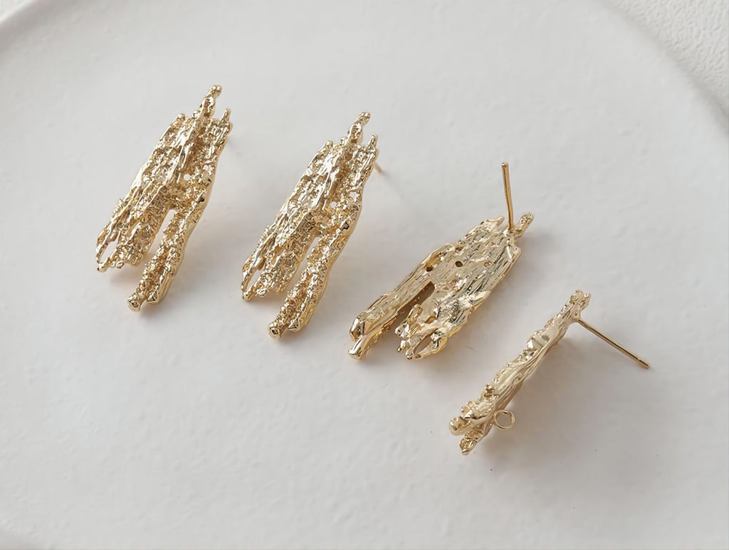 Irregular Ear Post With Loop, S925 Silver Ear Pin Nickel Free Earrings, Gold/Silver Ear Stud, Hypoallergenic Earring Findings G0022-D0313