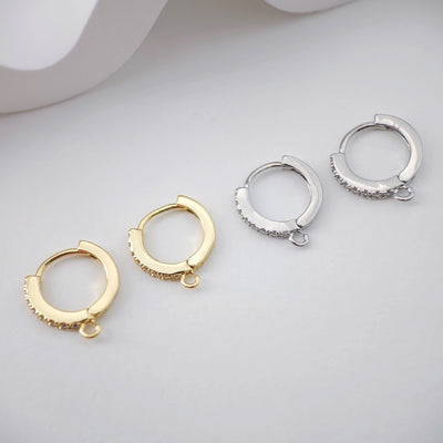CZ Pave Earring Hoop, Gold Plated Huggie Hoop Earring with Loop, Huggie Hoops DIY Earring  Findings,Handmade Earring Supplies D0109